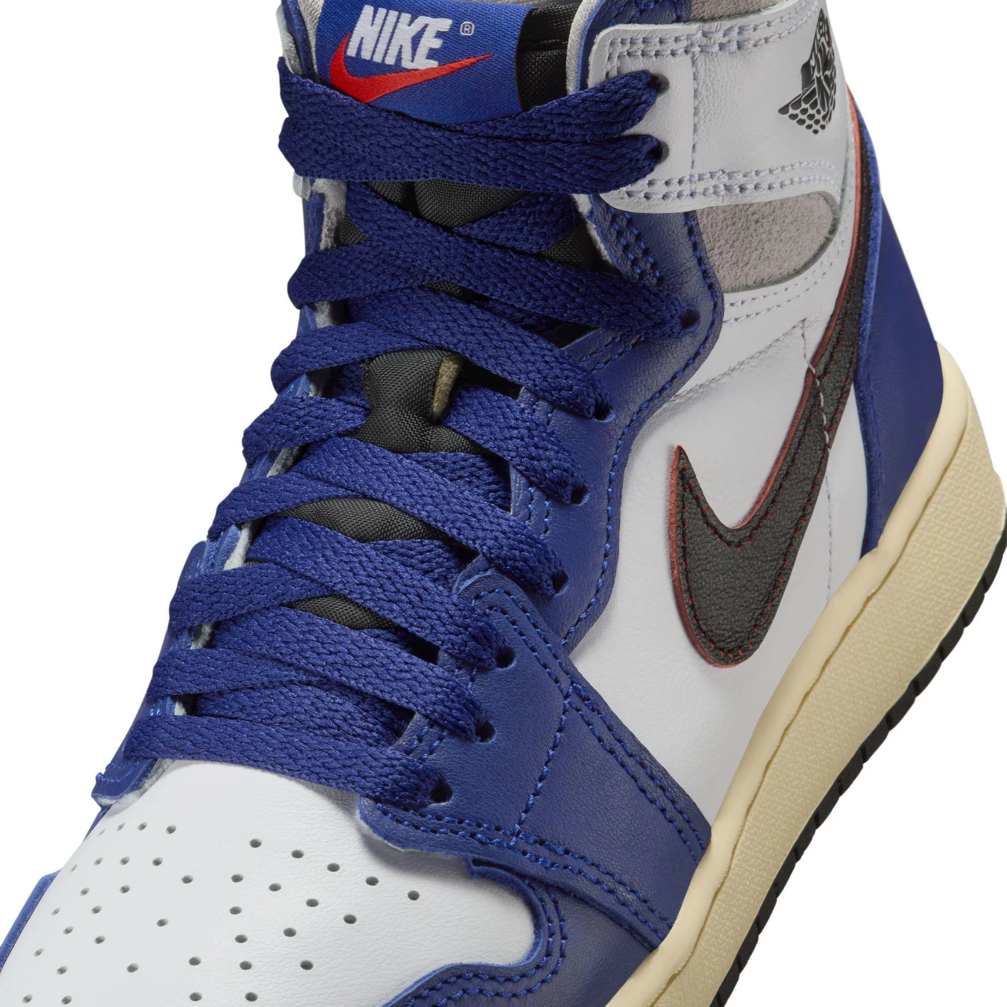 Air Jordan 1 High OG Big Kids' Shoes White/Neutral Grey-Deep Royal Blue - Image 5