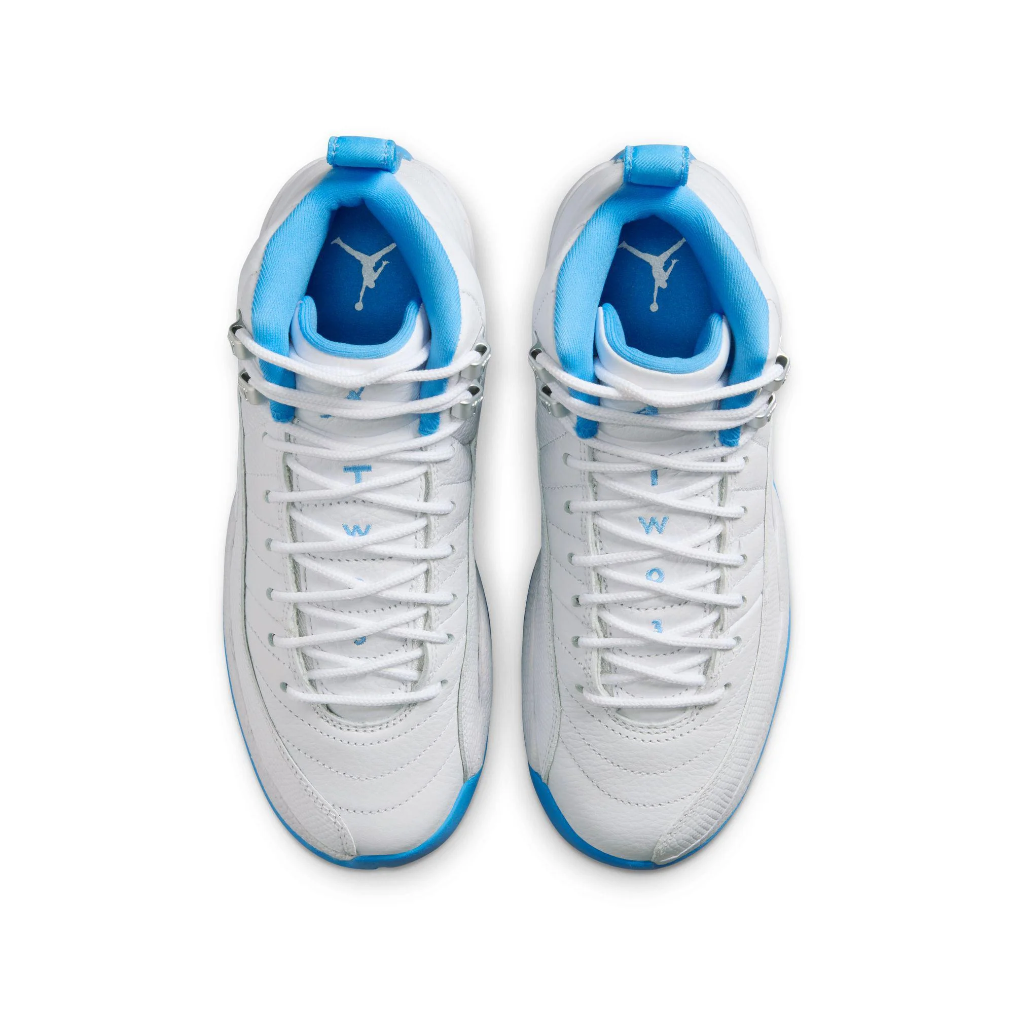 Air Jordan 12 Retro Big Kids' Shoes White/University Blue-Metallic Silver - Image 4