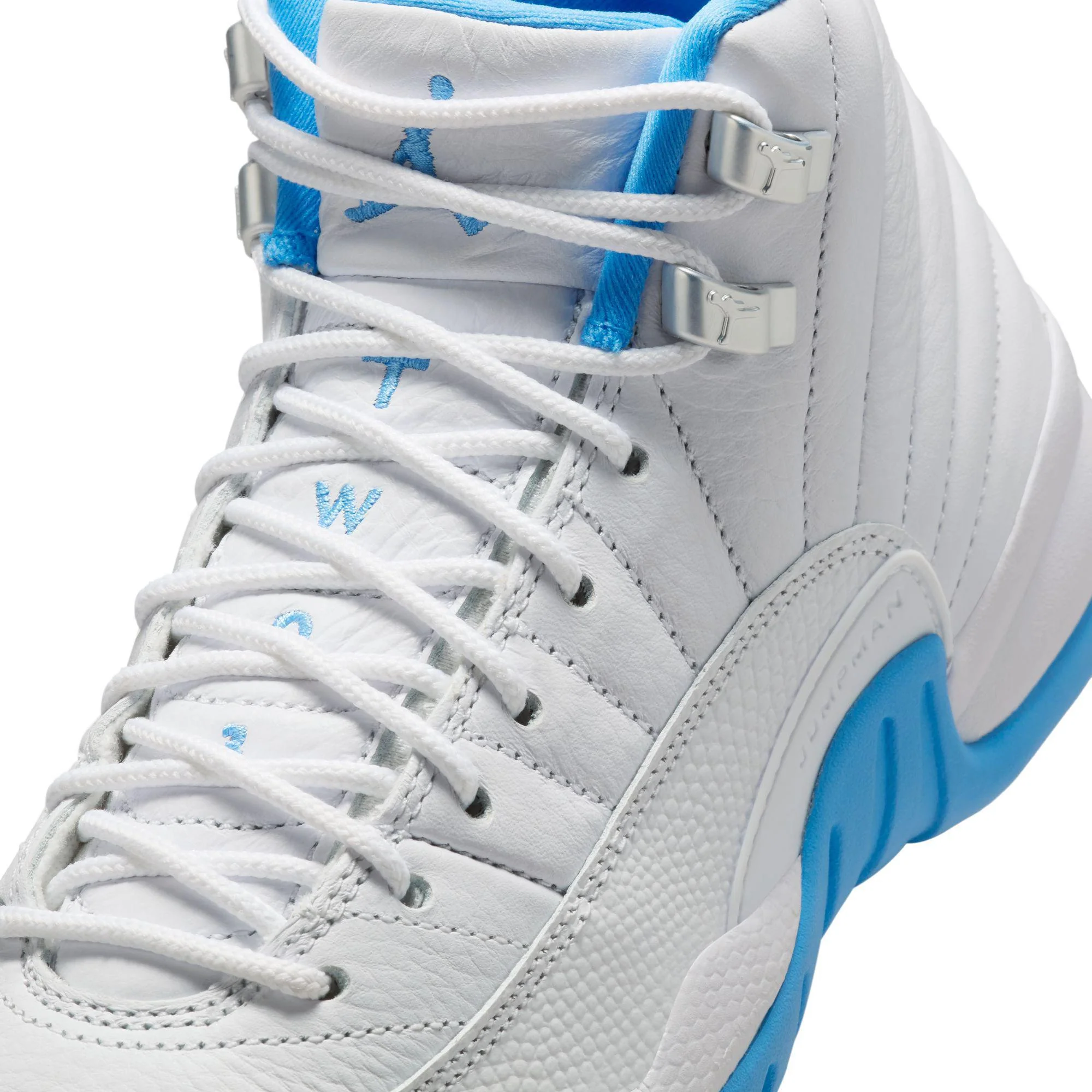 Air Jordan 12 Retro Big Kids' Shoes White/University Blue-Metallic Silver - Image 5