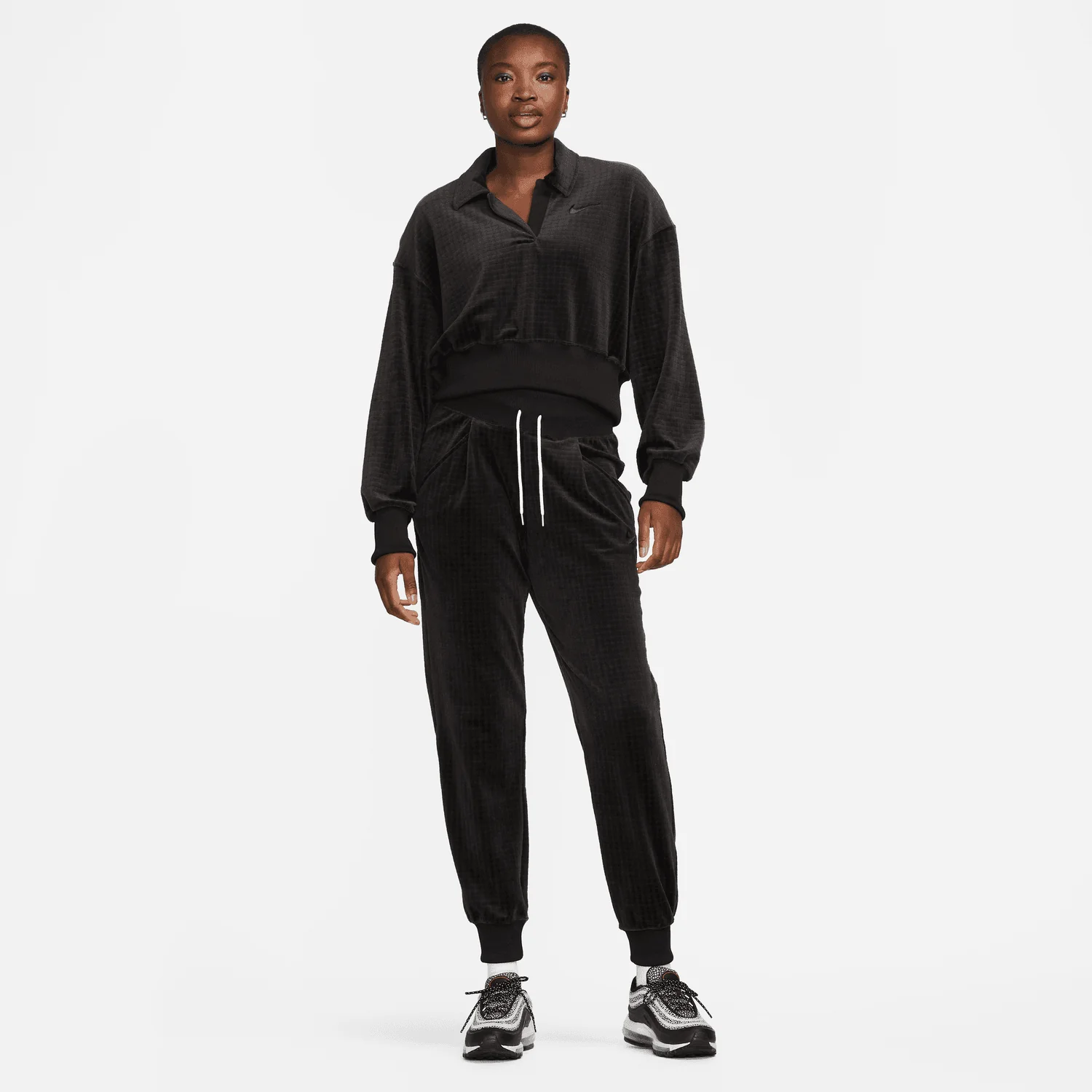 WOMEN'S NIKE SPORTSWEAR VELOUR POLO (BLACK) - Image 3